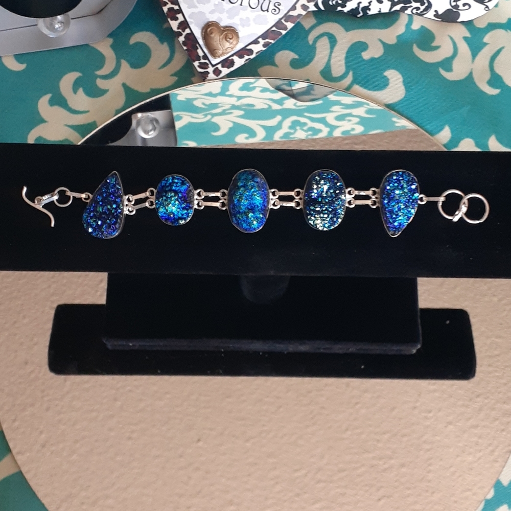 Blue Druzy S925 Silver Bracelet - 36 grams TW